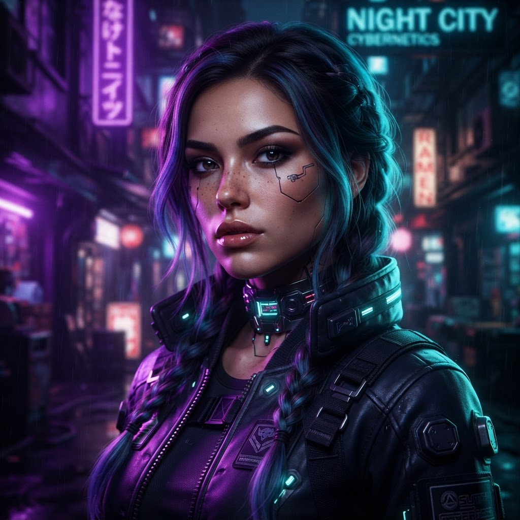 Neon cyberpunk portrait, cinematic rim light